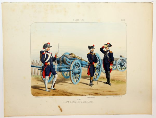 Gravure Lithographie XIX - Soldat - De Moltzheim Auguste - Uniforme - France - Artillerie - Armée Française - Historique - Artillerie Louis XVI - Corps Royal de l'artillerie 1786