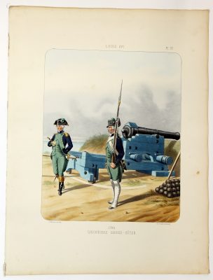 Gravure Lithographie XIX - Soldat - De Moltzheim Auguste - Uniforme - France - Artillerie - Armée Française - Historique - Artillerie Louis XVI - Canonniers Garde Côtes 1786