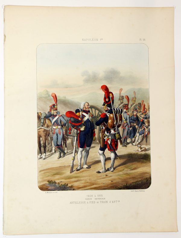 Gravure Lithographie XIX - Soldat - De Moltzheim Auguste - Uniforme - France - Artillerie - Armée Française - Historique - Napoleon 1er - Artillerie a Pied - Garde Impériale 1809 - 1815
