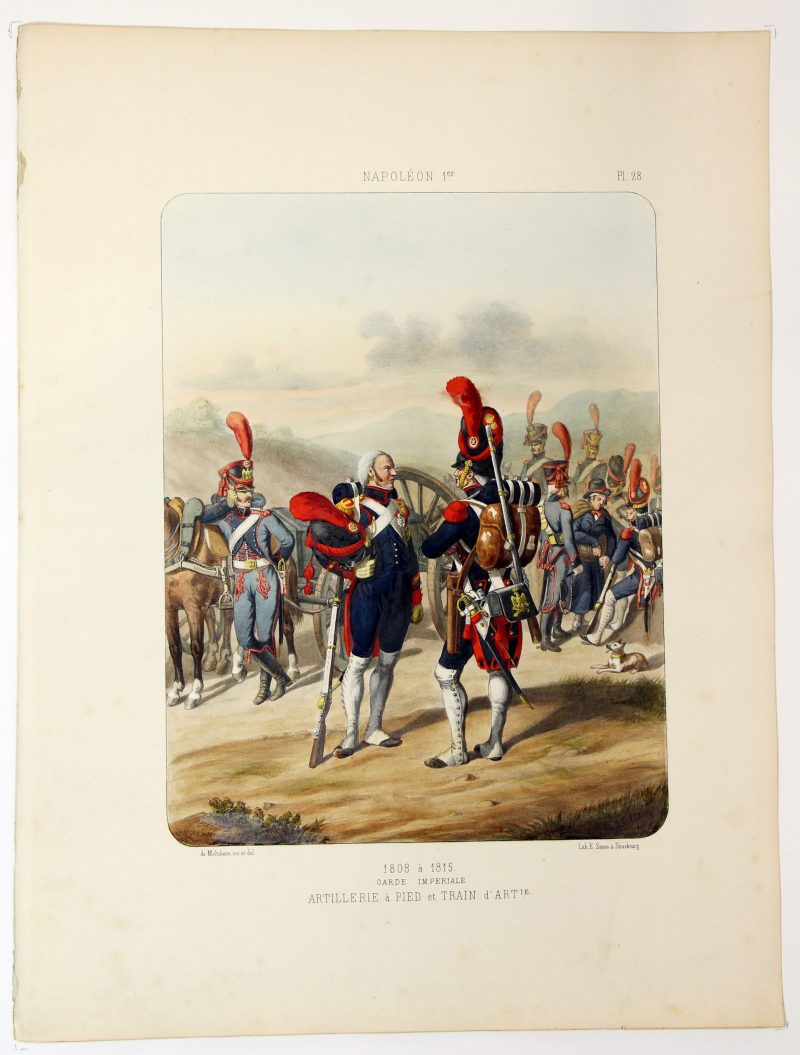 Gravure Lithographie XIX - Soldat - De Moltzheim Auguste - Uniforme - France - Artillerie - Armée Française - Historique - Napoleon 1er - Artillerie a Pied - Garde Impériale 1809 - 1815