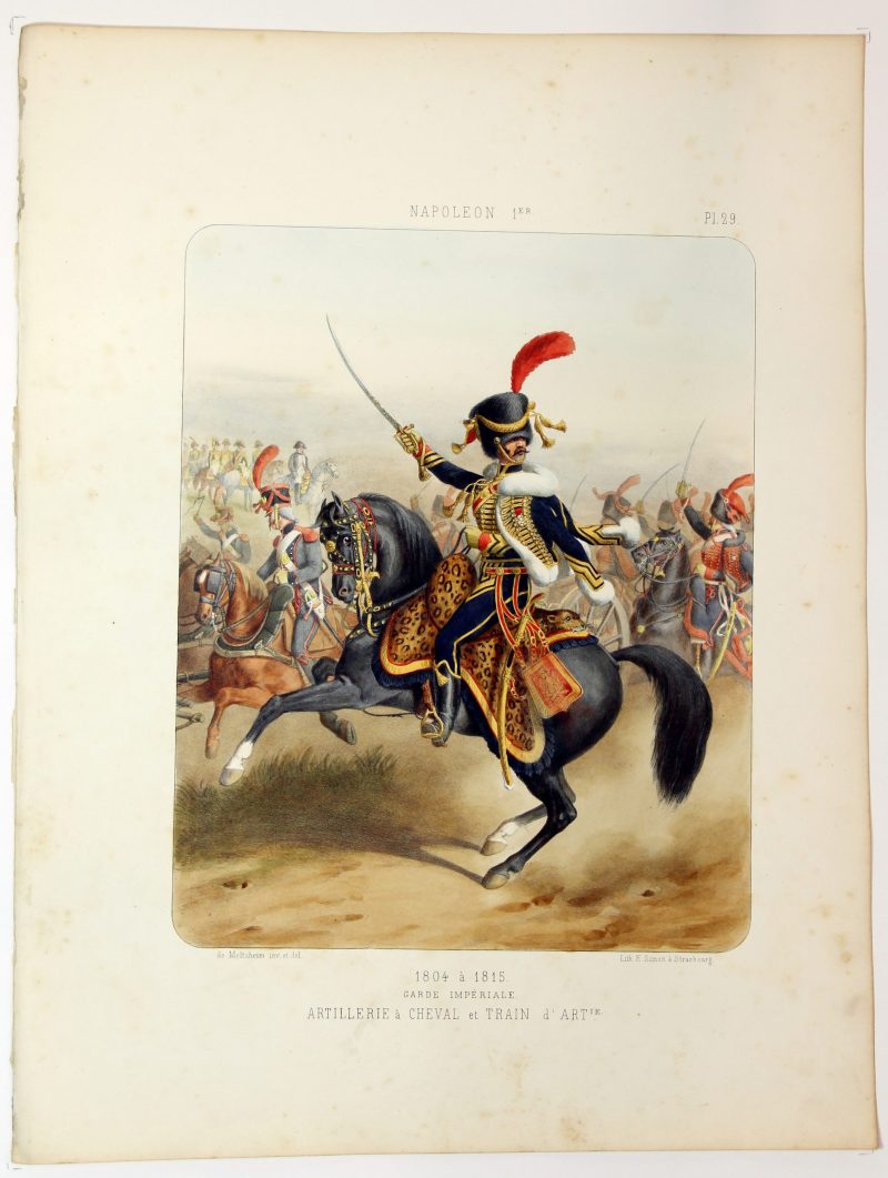 Gravure Lithographie XIX - Soldat - De Moltzheim Auguste - Uniforme - France - Artillerie - Armée Française - Historique - Napoleon 1er - Artillerie a Cheval - Garde Impériale 1804 - 1815