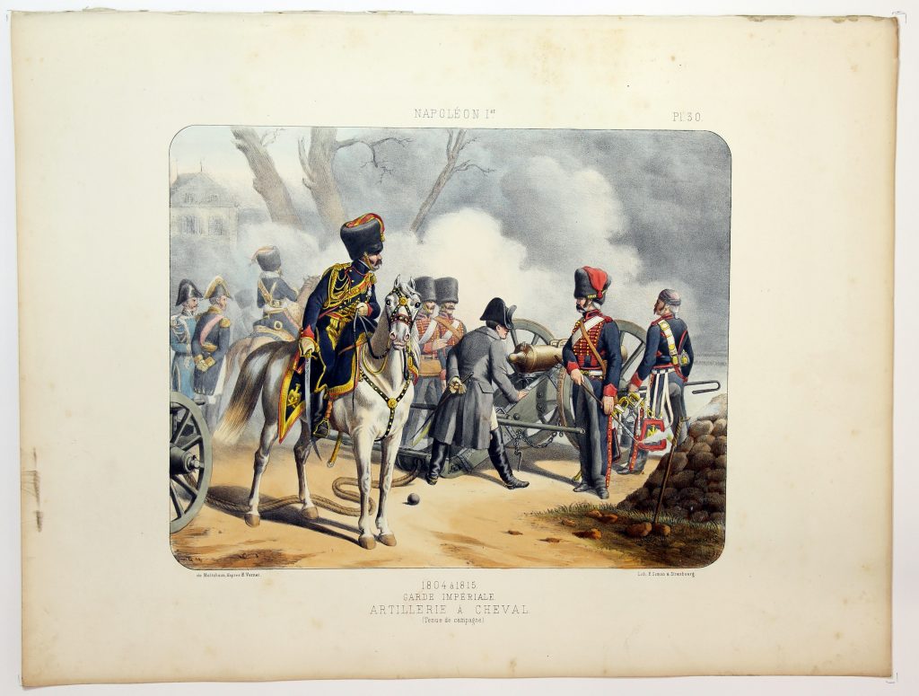 Gravure Lithographie XIX - Soldat - De Moltzheim Auguste - Uniforme - France - Artillerie - Armée Française - Historique - Napoleon 1er - Artillerie a Cheval - Garde Impériale 1804 - 1815