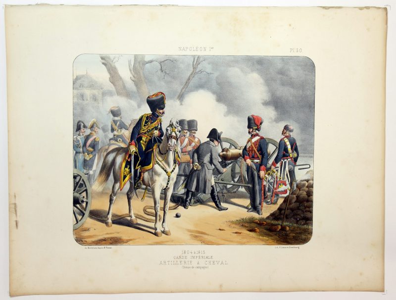Gravure Lithographie XIX - Soldat - De Moltzheim Auguste - Uniforme - France - Artillerie - Armée Française - Historique - Napoleon 1er - Artillerie a Cheval - Garde Impériale 1804 - 1815