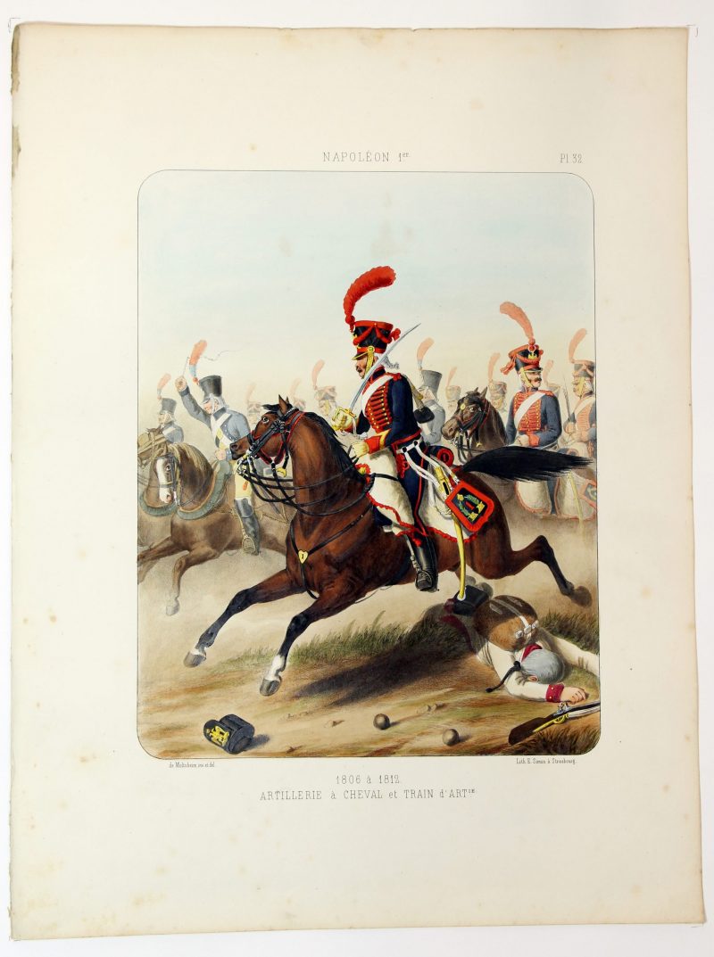 Gravure Lithographie XIX - Soldat - De Moltzheim Auguste - Uniforme - France - Artillerie - Armée Française - Historique - Napoleon 1er - Artillerie à Cheval - Train d'artillerie - 1806 - 1812