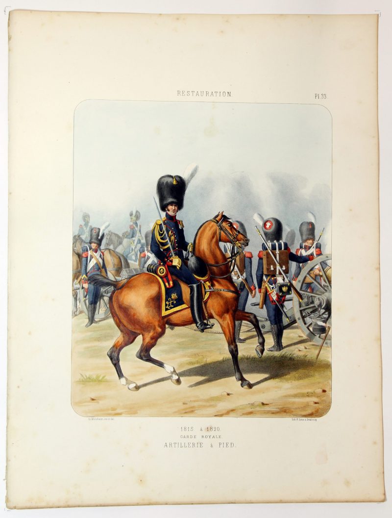 Gravure Lithographie XIX - Soldat - De Moltzheim Auguste - Uniforme - France - Artillerie - Armée Française - Historique - Napoleon 1er - Artillerie a Cheval - Restauration - 1815 à 1820 - Garde Royale
