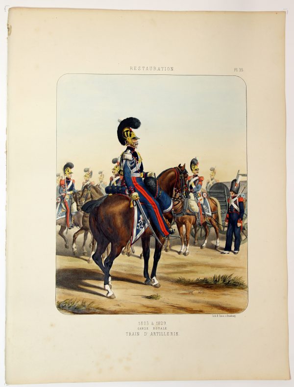 Gravure Lithographie XIX - Soldat - De Moltzheim Auguste - Uniforme - France - Artillerie - Armée Française - Historique - Restauration - Artillerie à Cheval - Garde Royale - 1823 à 1829