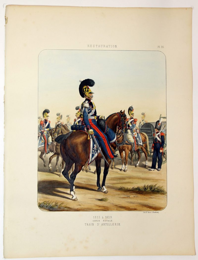 Gravure Lithographie XIX - Soldat - De Moltzheim Auguste - Uniforme - France - Artillerie - Armée Française - Historique - Restauration - Artillerie à Cheval - Garde Royale - 1823 à 1829