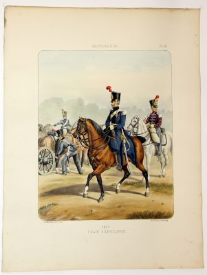 Gravure Lithographie XIX - Soldat - De Moltzheim Auguste - Uniforme - France - Artillerie - Armée Française - Historique - Restauration - Train d'artillerie - 1823