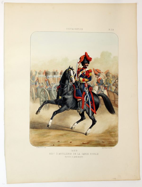Gravure Lithographie XIX - Soldat - De Moltzheim Auguste - Uniforme - France - Artillerie - Armée Française - Historique - Restauration - Artillerie à Cheval - Garde Royale - 1829