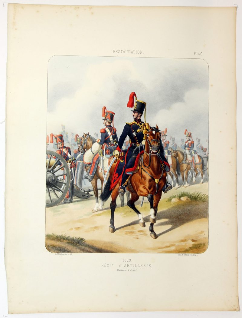 Gravure Lithographie XIX - Soldat - De Moltzheim Auguste - Uniforme - France - Artillerie - Armée Française - Historique - Restauration - Artillerie - 1829