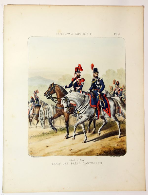Gravure Lithographie XIX - Soldat - De Moltzheim Auguste - Uniforme - France - Artillerie - Armée Française - Historique - Second Empire - Train de parcs d'artillerie