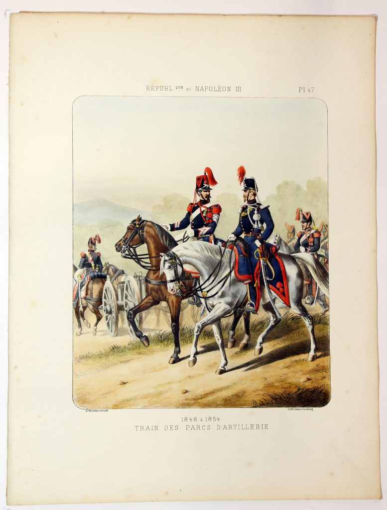 Gravure Lithographie XIX - Soldat - De Moltzheim Auguste - Uniforme - France - Artillerie - Armée Française - Historique - Second Empire - Train de parcs d'artillerie