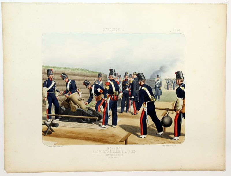 Gravure Lithographie XIX - Soldat - De Moltzheim Auguste - Uniforme - France - Artillerie - Armée Française - Historique - Second Empire - Artillerie à Pied