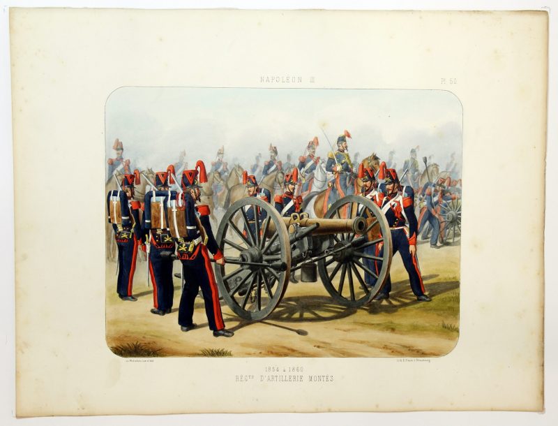 Gravure Lithographie XIX - Soldat - De Moltzheim Auguste - Uniforme - France - Artillerie - Armée Française - Historique - Second Empire - Artillerie Montée