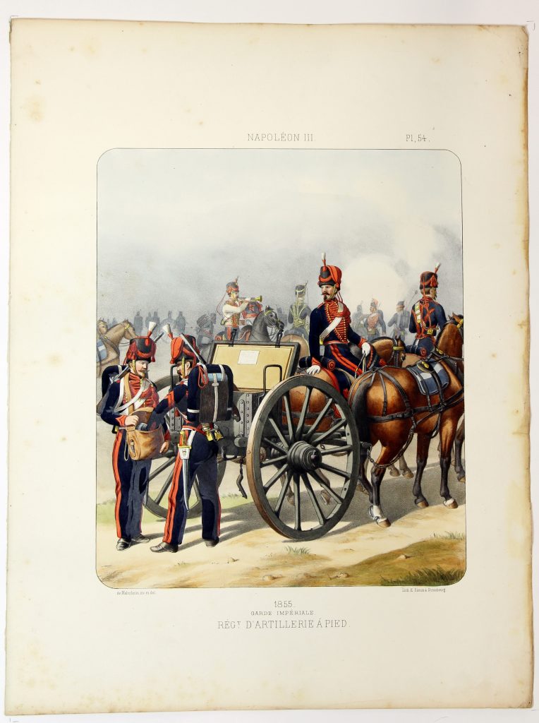 Gravure Lithographie XIX - Soldat - De Moltzheim Auguste - Uniforme - France - Artillerie - Armée Française - Historique - Second Empire - Artillerie à Pied - Garde Impériale 1855