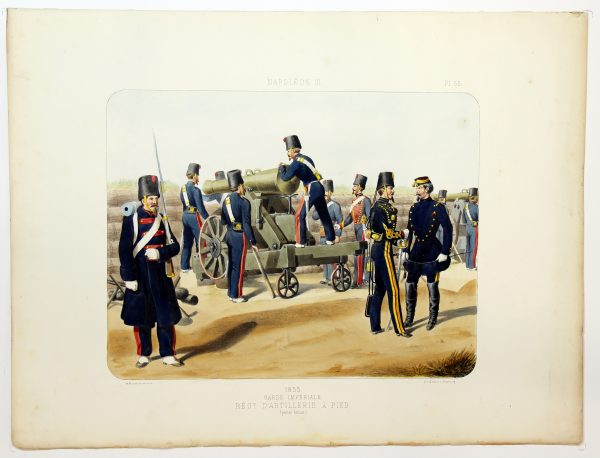 Gravure Lithographie XIX - Soldat - De Moltzheim Auguste - Uniforme - France - Artillerie - Armée Française - Historique - Second Empire - Artillerie à Pied - Garde Impériale 1855