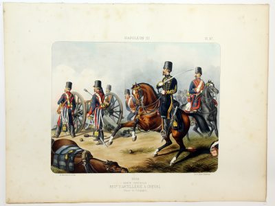 Gravure Lithographie XIX - Soldat - De Moltzheim Auguste - Uniforme - France - Artillerie - Armée Française - Historique - Second Empire - Artillerie à Cheval - Garde Impériale 1855