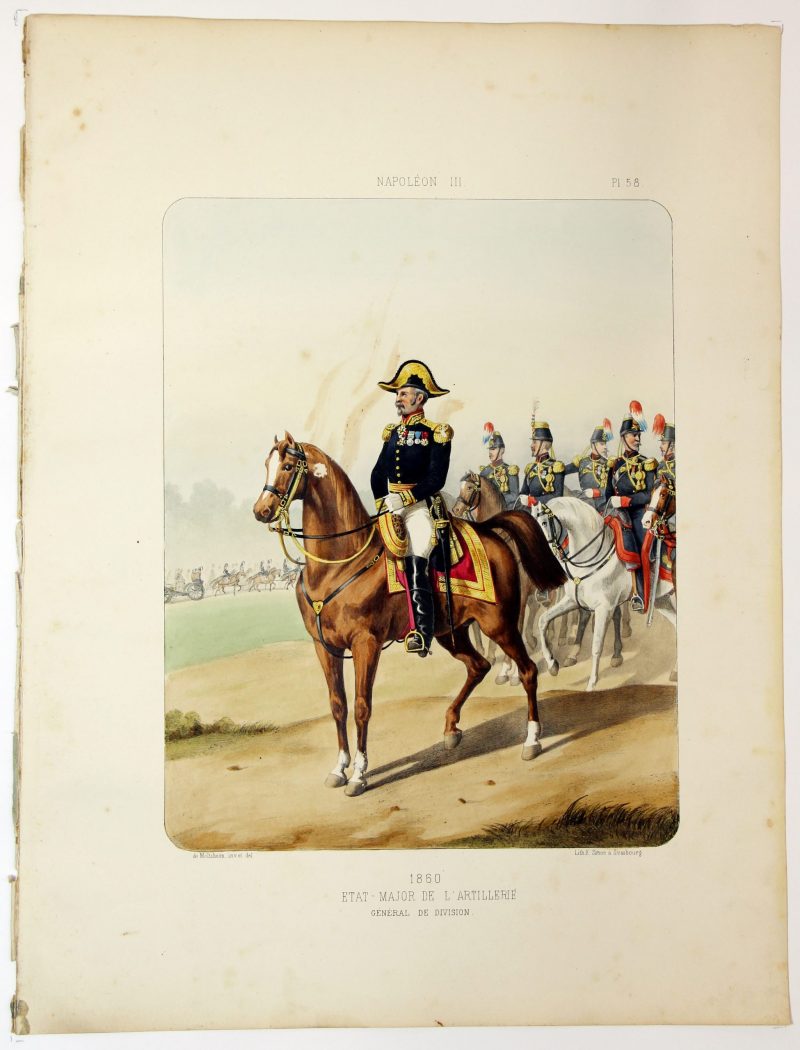 Gravure Lithographie XIX - Soldat - De Moltzheim Auguste - Uniforme - France - Artillerie - Armée Française - Historique - Second Empire - Artillerie Etat Major - 1860