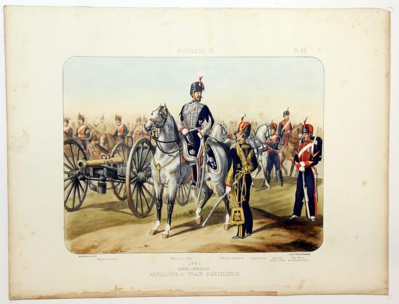 Gravure Lithographie XIX - Soldat - De Moltzheim Auguste - Uniforme - France - Artillerie - Armée Française - Historique - Second Empire - Artillerie et train - Garde Impériale 1860