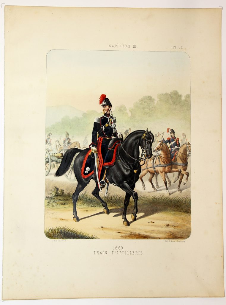 Gravure Lithographie XIX - Soldat - De Moltzheim Auguste - Uniforme - France - Artillerie - Armée Française - Historique - Second Empire - Train d'artillerie - 1860