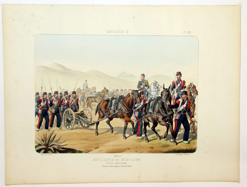 Gravure Lithographie XIX - Soldat - De Moltzheim Auguste - Uniforme - France - Artillerie - Armée Française - Historique - Second Empire - Artillerie de montagne - 1860