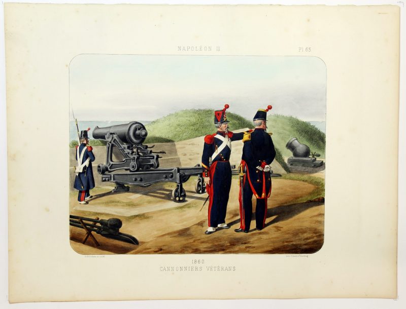 Gravure Lithographie XIX - Soldat - De Moltzheim Auguste - Uniforme - France - Artillerie - Armée Française - Historique - Second Empire - Canonnier Vétéran - 1860
