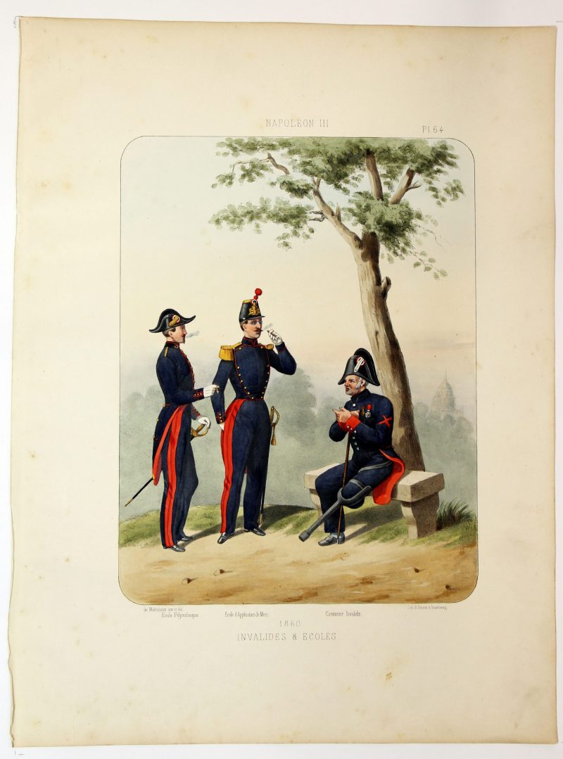 Gravure Lithographie XIX - Soldat - De Moltzheim Auguste - Uniforme - France - Artillerie - Armée Française - Historique - Second Empire - Invalide et Ecole - 1860