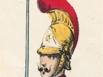 Papier à Lettre illustré - Carabiniers à Cheval - Second Empire - Casque - Lithographie rehaussée - Napoléon III - Souvenir Militaire - Drapeau