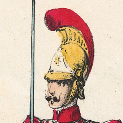 Papier à Lettre illustré - Carabiniers à Cheval - Second Empire - Casque - Lithographie rehaussée - Napoléon III - Souvenir Militaire - Drapeau