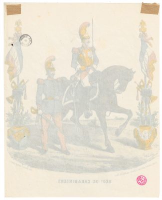 Papier à Lettre illustré - Carabiniers à Cheval - Second Empire - Casque - Lithographie rehaussée - Napoléon III - Souvenir Militaire - Drapeau