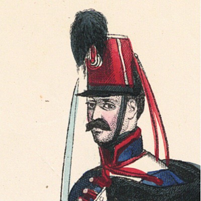 Papier à Lettre illustré - Hussards à Cheval - Second Empire - Sabre - Lithographie rehaussée - Napoléon III - Monarchie de Juillet - Souvenir Militaire - Drapeau
