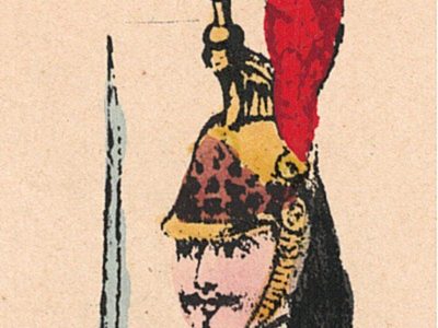 Papier à Lettre illustré -Dragons à Cheval - Second Empire - Casque - Lithographie rehaussée - Napoléon III - Souvenir Militaire - Drapeau