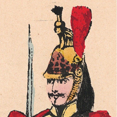 Papier à Lettre illustré -Dragons à Cheval - Second Empire - Casque - Lithographie rehaussée - Napoléon III - Souvenir Militaire - Drapeau