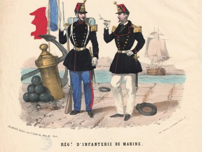 Papier à Lettre illustré - Infanterie Marine Second Empire - Shako - Lithographie rehaussée - Napoléon III - Souvenir Militaire - Drapeau