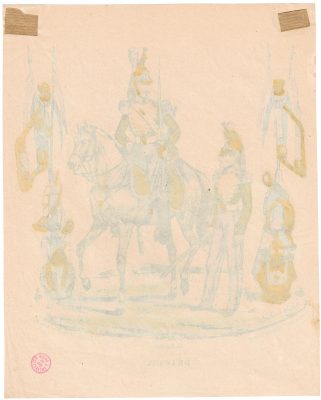Papier à Lettre illustré -Dragons à Cheval - Second Empire - Casque - Lithographie rehaussée - Napoléon III - Souvenir Militaire - Drapeau