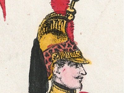 Papier à Lettre illustré -Dragons à Cheval - Second Empire - Casque - Lithographie rehaussée - Napoléon III - Souvenir Militaire - Drapeau