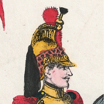 Papier à Lettre illustré -Dragons à Cheval - Second Empire - Casque - Lithographie rehaussée - Napoléon III - Souvenir Militaire - Drapeau
