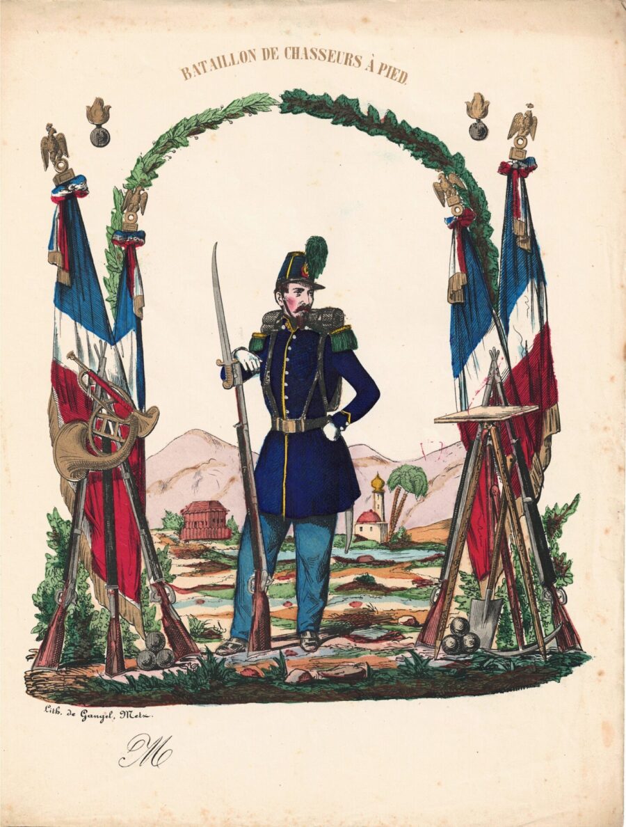 Papier à Lettre illustré -Chasseur de Vincennes – Monarchie de Juillet – Imagerie Populaire – Uniforme – Armée Française – Gangel – Metz – Afrique –