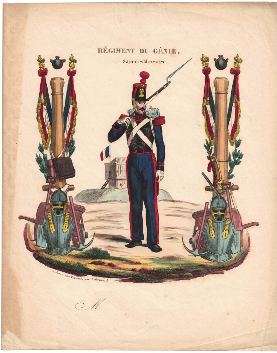 Papier à Lettre illustré – Régiment du génie – Seconde République – Monarchie de Juillet  – Imagerie Populaire – Uniforme – Armée Française – 1848 – 1852 – Fournier Editeur – Sapeur du Génie