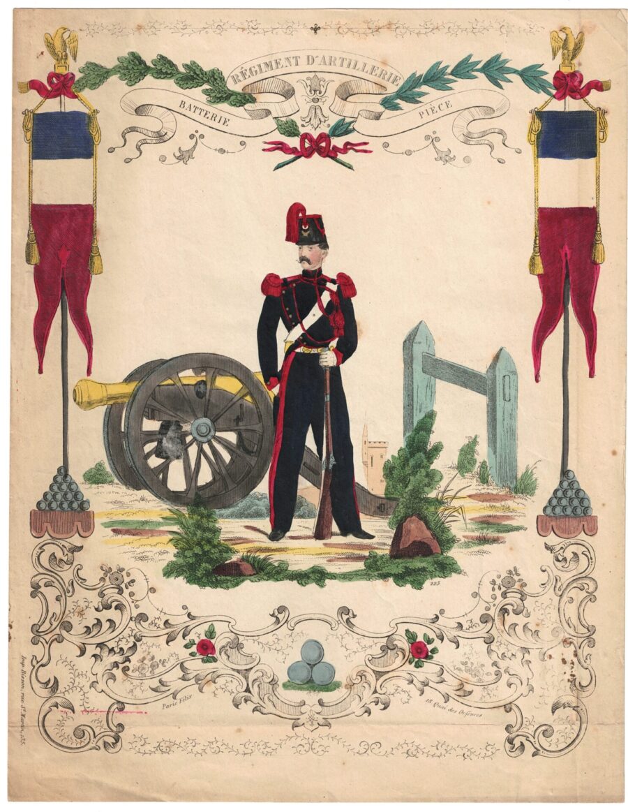 Papier à Lettre illustré – Régiment Artillerie à Pied – Second Empire –  Imagerie Populaire – Uniforme – Armée Française – Pièce de canon