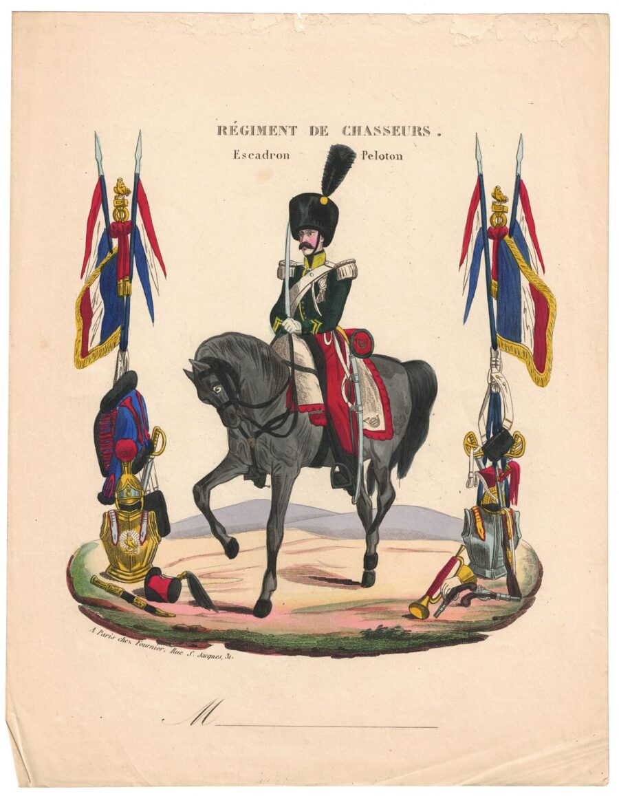 Papier à Lettre illustré – Chasseur à Cheval – Seconde République  – Imagerie Populaire – Uniforme – Armée Française – 1848 – 1852 – Fournier Editeur