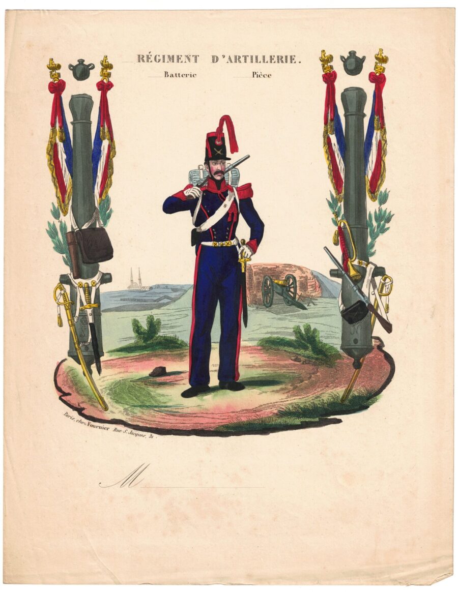 Papier à Lettre illustré – Artillerie Régiment – Seconde République  – Imagerie Populaire – Uniforme – Armée Française – 1848 – 1852