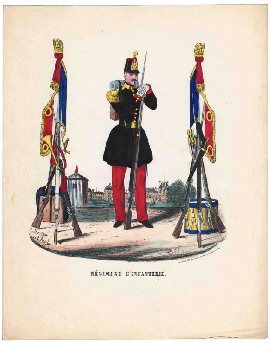 Papier à Lettre illustré – Régiment D&rsquo;infanterie De Ligne – Seconde République –  Imagerie Populaire – Uniforme – Armée Française – Compagnie d&rsquo;élite – Voltigeur