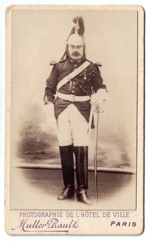 CDV Photographie – Garde Républicain – 1900 – Ville de Paris – Uniforme – Casque – Fourragère – Troisième République – Gendarmerie à Cheval